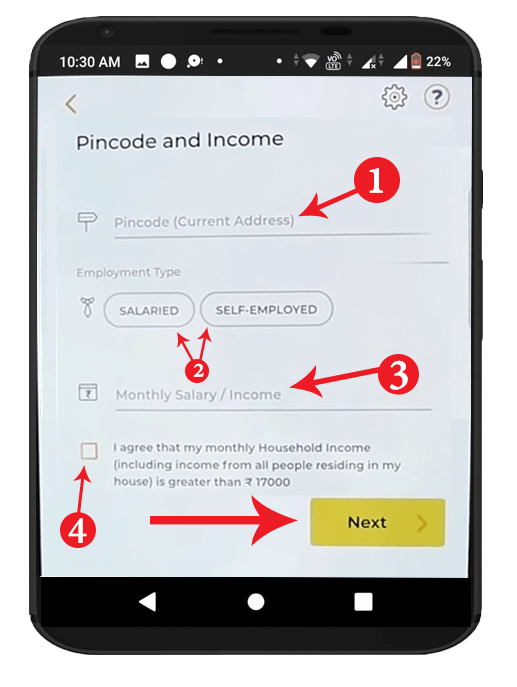 Pin Code and Income in Kreditbee App